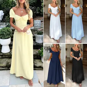 Women's elegant A-line tight corset back to school dress, low top solid color spaghetti strap tight dress, graduation dress, Western elegant guest outfit vacation sun dress vest s-XLRAIMENTRY