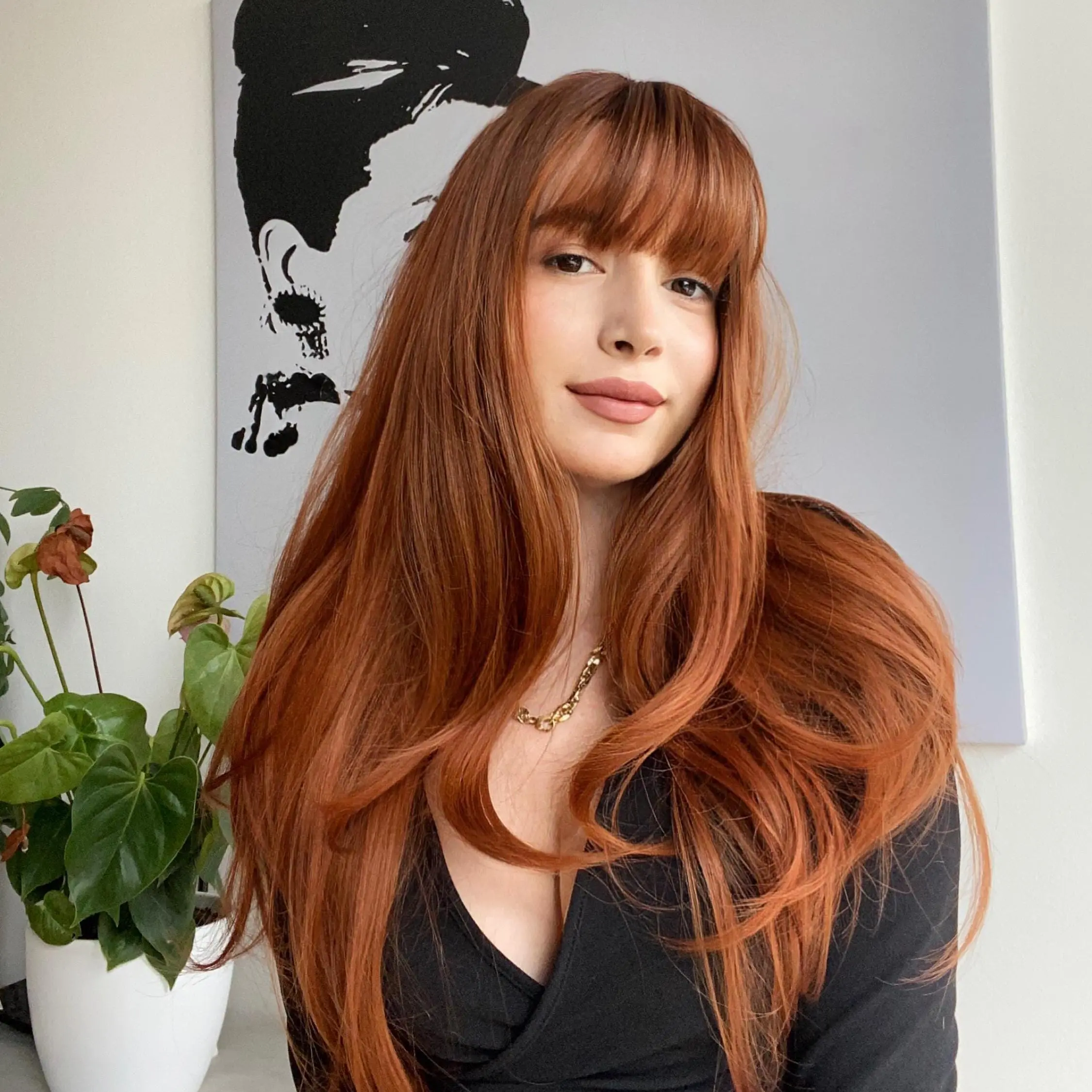 New Arrival Women's 20" Ginger Synthetic Full Machine Wig, Layered Cut with Bangs, Long Wave Style for Daily & Party Use