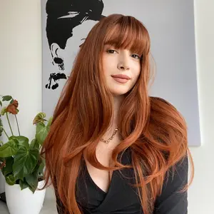【New arrival】20" Ginger Wig with Bangs Long Haired Wig for Women Synthetic Layered Cut Wig Wavy for Daily Party Use