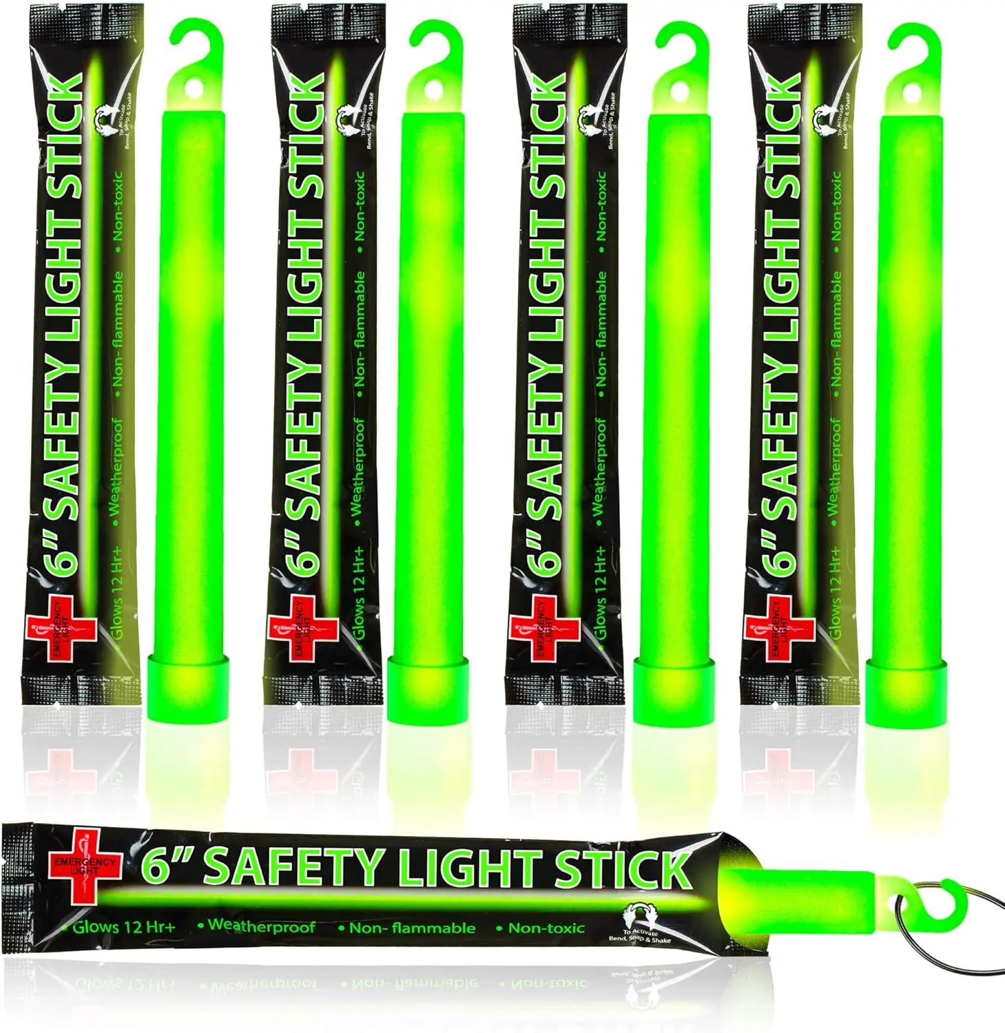25 Ultra Bright Green Synthetic Halloween Glow Sticks - 6 Inch Individual Packed Chem Light Sticks with Lanyard - 12 Hours Duration for Camping, Boating, Fishing - Emergency Lights for Blackouts, Hurricanes