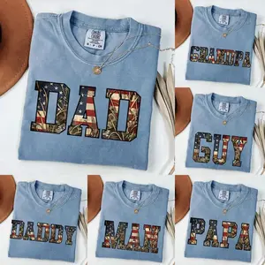 Comfort Colors Custom Dad Papa Grandpa T-Shirt, Personalized Patriotic USA Stars Graphic Tee for Men, Family Matching Shirt for 4th of July Independence Day, Gift for Dad Papa Grandpa from Kids - DarkFlex