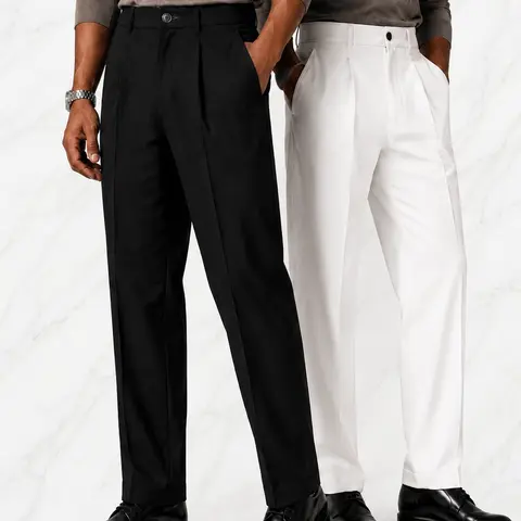 Men's High-Waisted Knitting Premium Plain Fitted Business-Casual Trousers - Lightweight, Thin, Comfortable, Breathable, Quick-Drying, Pocketed Menswear for Office, Formal Use, Business‑Casual Fit