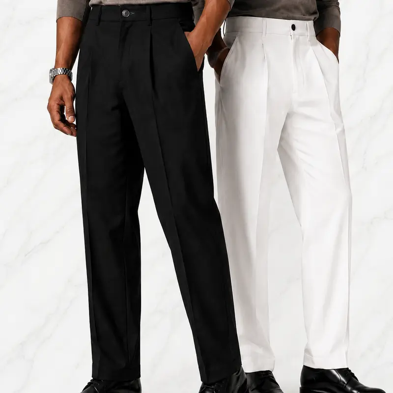 Men's High-Waisted Knitting Premium Plain Fitted Business-Casual Trousers - Lightweight, Thin, Comfortable, Breathable, Quick-Drying, Pocketed Menswear for Office, Formal Use, Business‑Casual Fit