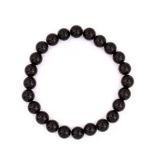 Black Chalcedony Smooth Beaded Stretch Bracelet
