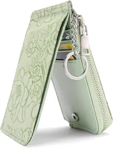 Small Credit Card Holder Wallet for Women RFID Leather Slim Wristlet  Wallets With Zipper Pocket