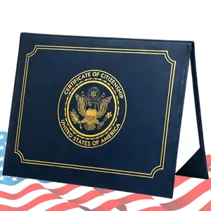 US Citizenship Certificate Holder 2026 Naturalization Padded Leatherette Cover with Golden Great Seal of The United States Official Document Case
