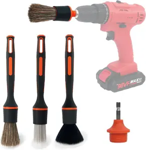 Drill Brush, 4 count Detachable  Detail Drill Brush Set(Soft No Scratch Hair, , PP Bristis, Drill Brush Attachment ), Drill Brush for Air Vent Automotive Interior Exterior