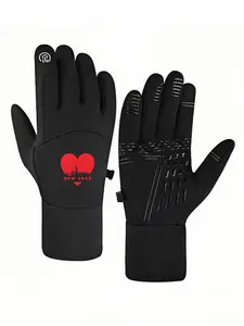 1pc with  New York Skyline Statue of Liberty Heart Design U winter gloves sports gloves Touch Screen Grippy Palm Running full finger gloves for men women Thick winter gifts Stylish