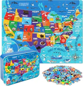 Map Puzzle for Kids Ages 4-8 100 Piece Jigsaw Puzzle in Metal Box Educational Geography Learning Toy for Boys & Girls Sea Map