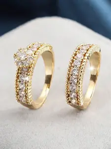 2 Pcs/Set Fashion Stackable Rings Cubic Zirconia Ring Set For Women For Wedding Engagement Anniversary Party Band Jewelry Valentine's Day Gift Stacking Rings