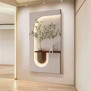 Creative Hanging Wall Art with Remote-Control LED Lighting, Vase & Bunny Accents Decorative Lamp