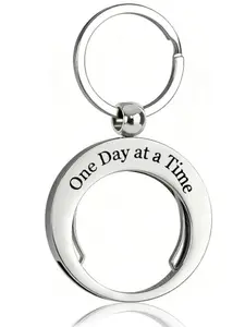 AA Coin Holder Keychain - One Day At A Time Stainless Steels Sobriety Chip Keychain Holder, Double Sided Display Fits AA Recovery Medallion Inspirational Sobriety Gifts for Women & Men