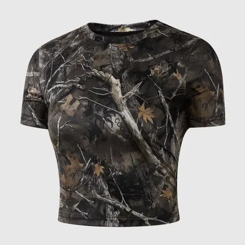 Women's Leaf Print Round Neck Crop Tee, Casual Cropped Tee, Casual Short Sleeve Crew Neck T-shirt for Summer, Fashion Women's Top for Daily Wear, Bohemian Boho Casual, Graphic Tees Women, Casual Comfy Tee, Casual Trendy Boho