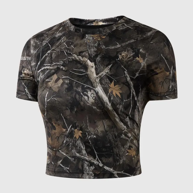 Women's Leaf Print Round Neck Crop Tee, Casual Cropped Tee, Casual Short Sleeve Crew Neck T-shirt for Summer, Fashion Women's Top for Daily Wear, Bohemian Boho Casual, Graphic Tees Women, Casual Comfy Tee, Casual Trendy Boho