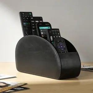 Simple Multi-Functional Remote Control Leather Storage Box, Five Compartment Design, Holds Remotes, Pens, Glasses, Desk Organizer, Home Office Use