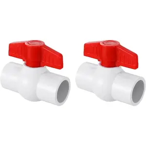 2" PVC Ball Valve, 2 Pcs Red T-Handle Shut-Off Valve for Cold Supply Lines and Plumbing