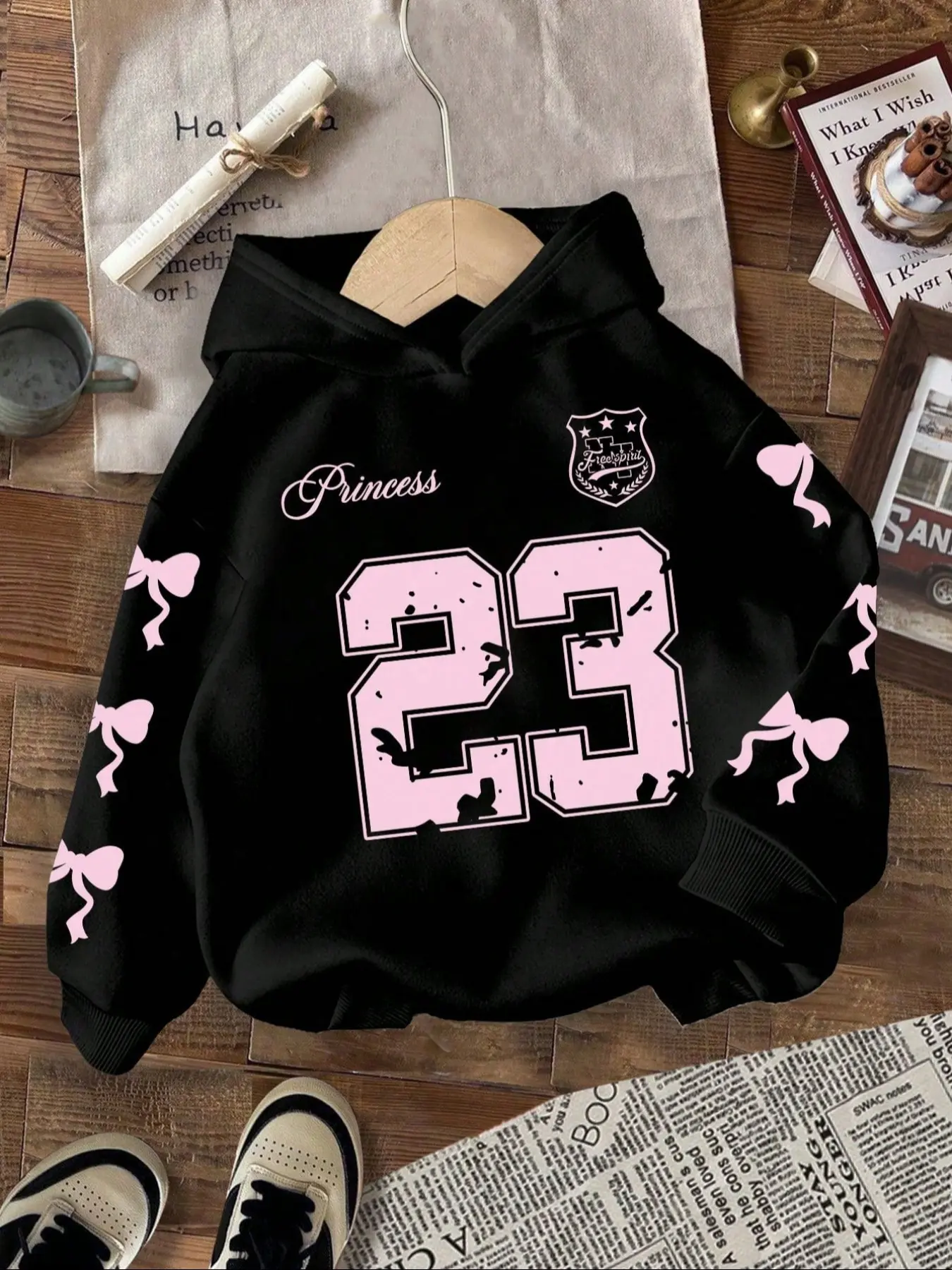 Women's Bow Print Loose Fit Casual Hoodie Sweatshirts Pullover Long Sleeve, Comfortable Daily Wear, Fashion Versatile Sportswear, All Seasons