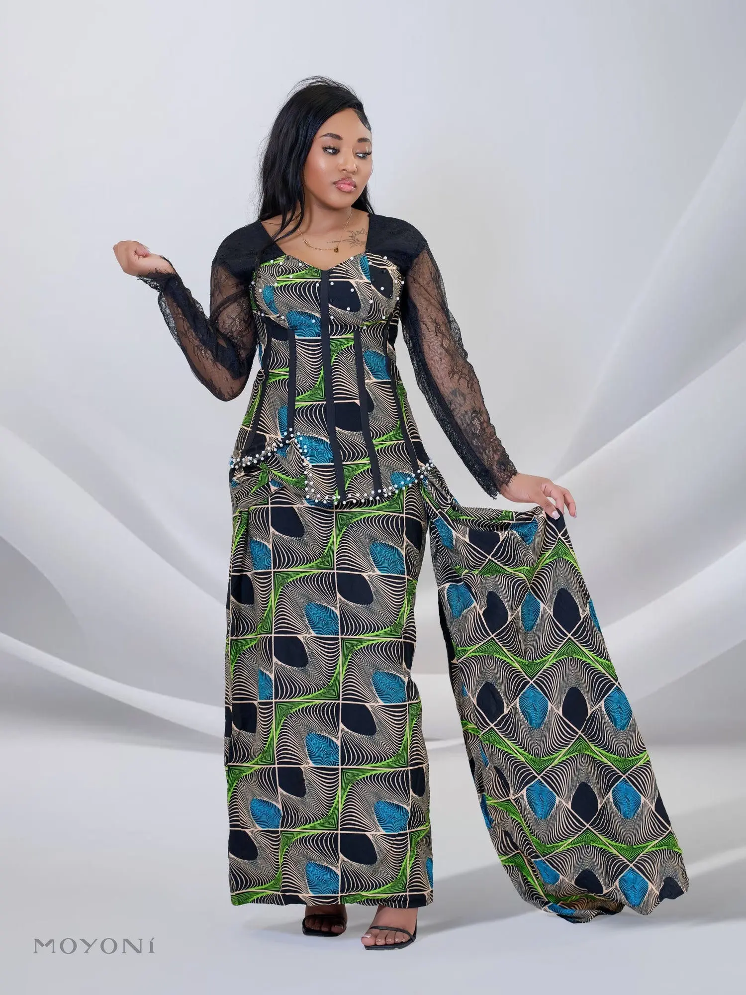 Heritage African Print Two-Piece Set – Handmade Ankara Wax Print Matching Top & Wide-Leg Pants, Modest Outfit for Church, Weddings & Celebrations