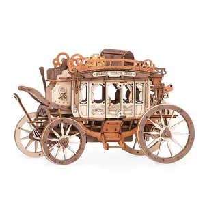 【self-assembly puzzle】ROKR Stagecoach Mechanical Music Box 3D Wooden Puzzle AMKA1