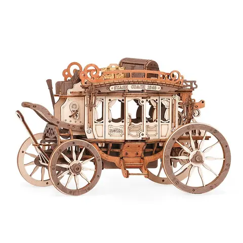 ROKR 19th-Century Stagecoach Mechanical Music Box with Green Sleeves Melody Charm, 3D Wooden Puzzle, Easy to Assemble Creative Puzzle, Self-Assembly Handmade Art Gift, Model AMKA1