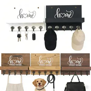 Rustic Wooden Key and Mail Holder Wall Mounted with 7 Double Hooks Entryway Organizer Farmhouse Decor for Hallway and Home