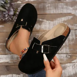 Women's Suede Cork Clogs Slippers with Adjustable Buckle Slip on Mules Potato Shoes For Indoor And Outdoor Activities Slippers