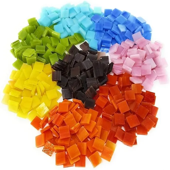 Colorful Mosaic Tiles – 480 Pieces Pack of Assorted Stained Glass Mosaic Tile Supplies for DIY Crafts, Plates, Picture Frames, Flowerpots, Handmade Jewelry – Small Square Decorative Tiles in 8 Colors