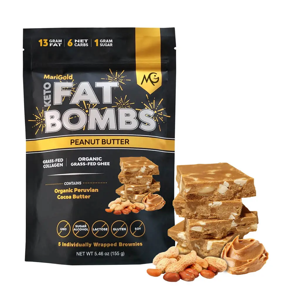 MariGold Keto Fat Bombs - Peanut Butter (5 Bars) - Low Carb, Low Sugar, Collagen Rich, Grass-fed Ghee, Organic Cocoa Butter, Gluten-Free, Non-GMO, Protein Snacks