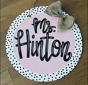 Personalized Polka Dot Door Hanger for Teachers - Hand Painted Wooden Sign with Custom Name - Classroom Decor for Back to School