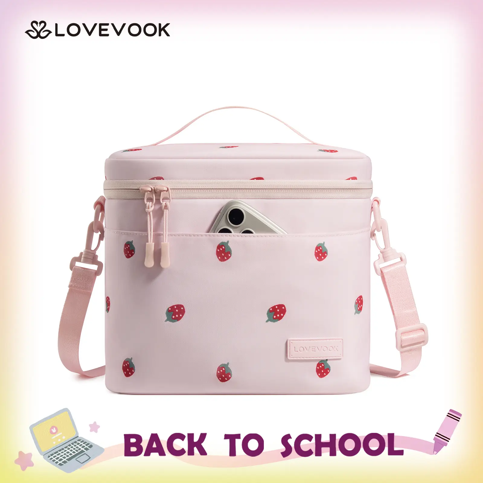 LOVEVOOK Insulated Lunch Box for Women Men, Reusable Lunch Bag for Work Picnic Beach College School, Leakproof Cooler Bag with Shoulder Strap & Ice Pack, Lunch Box/Bag for Mom Teacher Kids Girl Boy