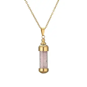 Rose Quartz Crystal Perfume Bottle Pendant | Handmade Love Talisman | Attract Soulmate Boho Jewelry #RoseQuartzLovePendant #BohoCrystalJewelry