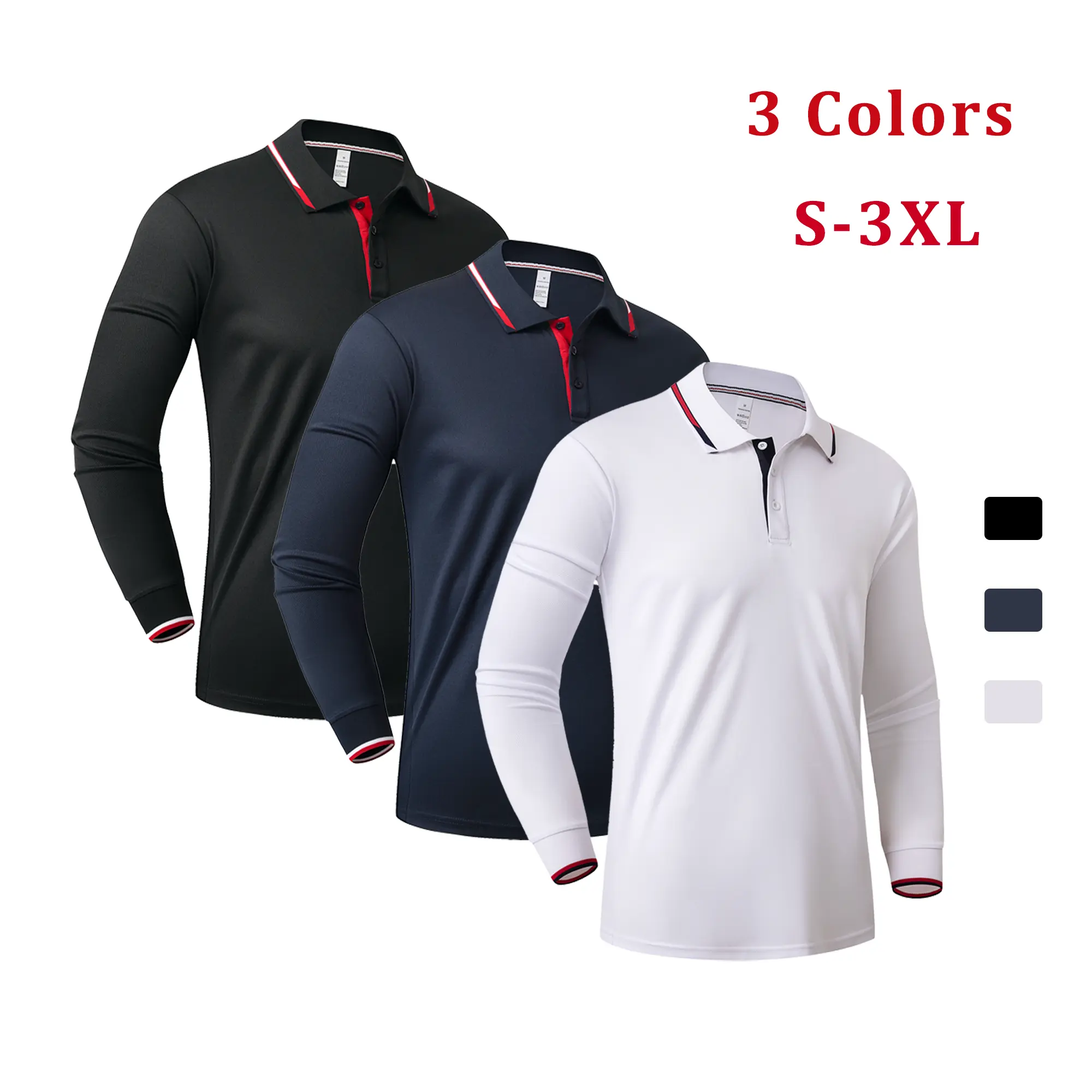3 PcsMen's Classic Simple Polyester Clothes Long Sleeve Shirts Wind Resistant Golf Sweatshirt Compression Shirts Athletic Fashion Workout Tee S-4XL