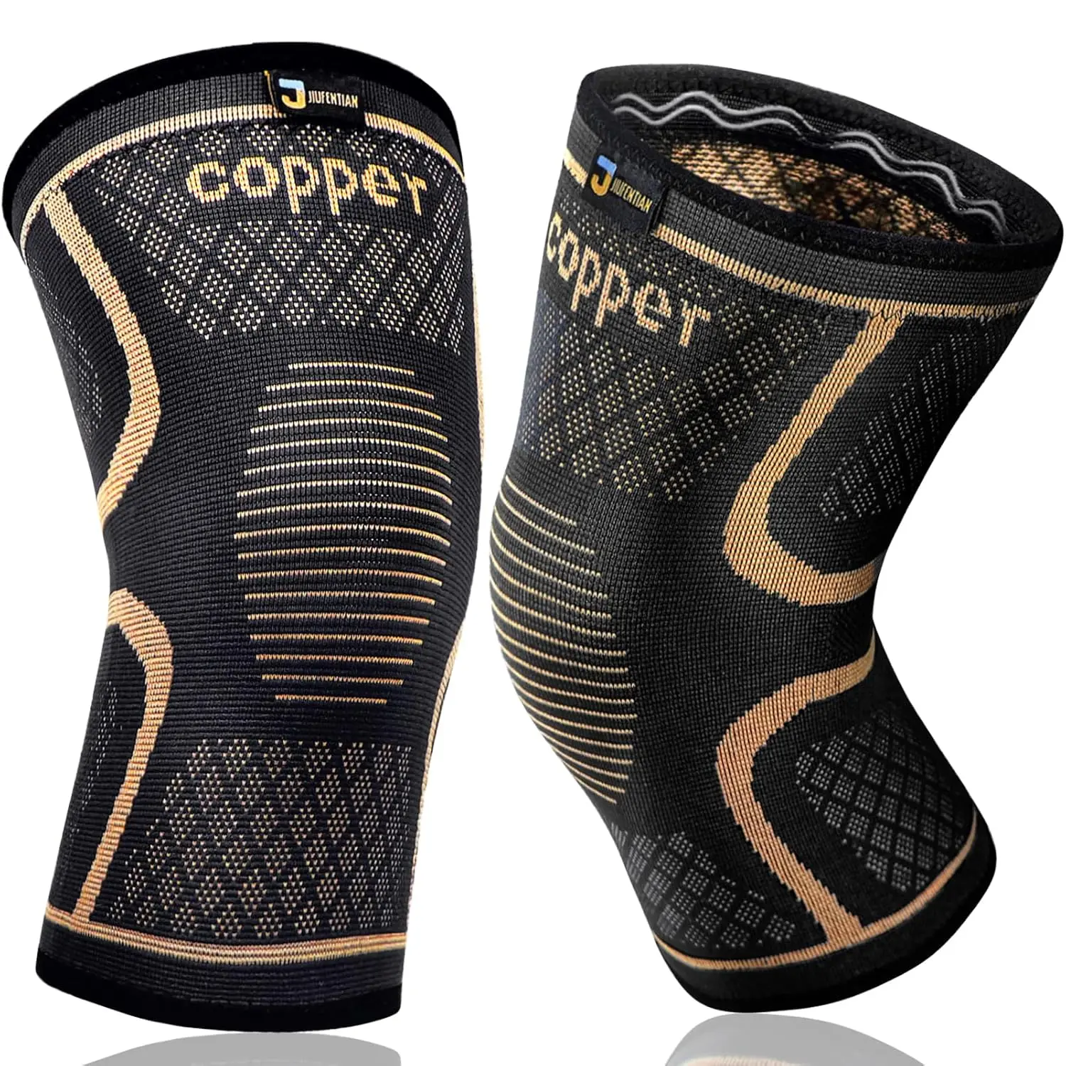 Copper Knee Brace for Men and Women (2 Pack, Large) Compression Support