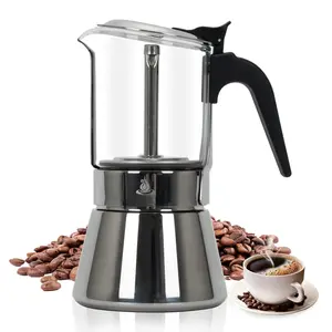 Stovetop Espresso Maker  6cup 240ml Classic Moka Pot Crystal Glass-top & Stainless Steel Coffee Mocha Greca De Cafe Cuban And Italian For Cafetera Cubana