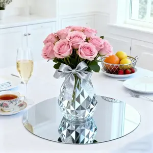 10 acrylic circular mirror candle tray set, Round circular mirror base, suitable for desktop centerpiece decoration, diameter 30cm, non glass mirror decoration, suitable for home wedding desktop decoration, Home Goods Decorative