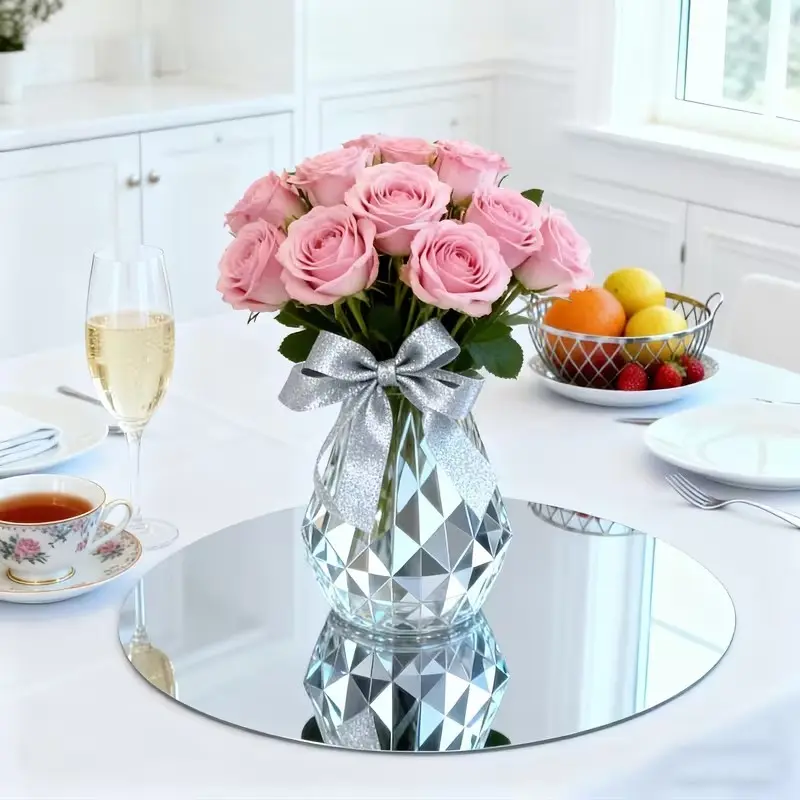 10 acrylic circular mirror candle tray set, Round circular mirror base, suitable for desktop centerpiece decoration, diameter 30cm, non glass mirror decoration, suitable for home wedding desktop decoration, Home Goods Decorative, Home Accessories