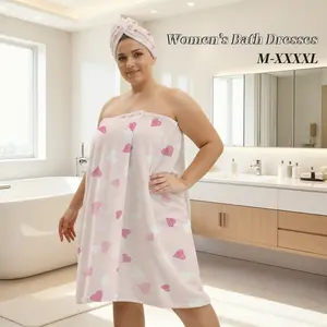 Women's Full Size Bathrobe & Hair Cap Set, High Elastic Adjustable Waist, Soft Absorbent Quick Dry Fabric, Travel Home Shower Use