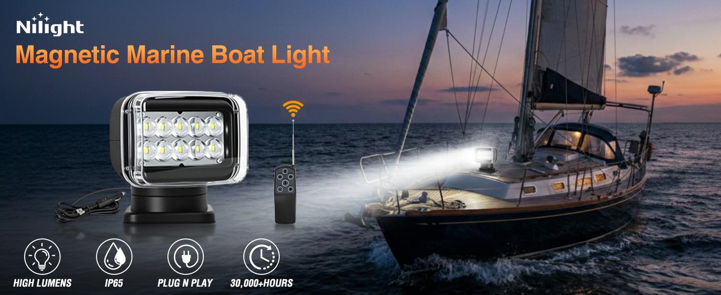 Nilight Magnetic Marine Boat Light Remote Control LED Spotlight 50W 4800LM 12V-24V 360° Rotating for Yachts Truck SUV UTV Tractors Offroad Hunting Search Nilight Magnetic Marine Boat Light Remote Control LED Spotlight 50W 4800LM 12V-24V 360° Rotating for Yachts Truck SUV UTV Tractors Offroad Hunting Search