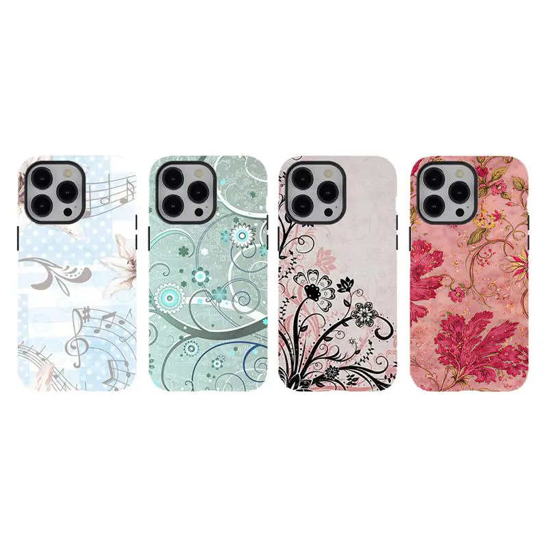 [No magnetic]  Vintage Floral & Musical Note Phone Case,Aesthetic Dual-Layer design durable phone Cover,Swirl & Lily Print for iPhone 17 16 15 14 13 12 11 8 7 for Samsung Series,Shockproof Protective hard Cover,perfect gift for her