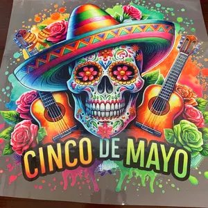 1 Dtf transfer Colorful Cinco de Mayo Skull guitar colorful flowers Ready to Heat Press transfer film