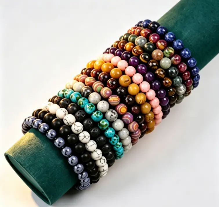 Handmade Natural Stone Beaded Bracelets – Stackable, Boho Crystal Stretch Bracelets for Women & Men  (8mm 15Pcs), Bead Work Bracelets & Bangles, Crystal Gemstone Bracelets & Bangles