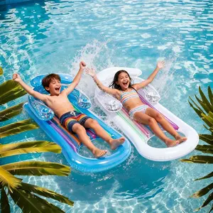 Foldable Inflatable Kids Beach Bed, Comfortable Float Bed, Pool Float Lounge, Portable Lightweight Durable, Perfect for Pool Parties and Summer Outdoor Adventures
