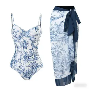 Women's beach set consisting of a one-piece swimsuit and a skirt - a stylish and comfortable swimsuit that flatters the figure and hides excess fat.