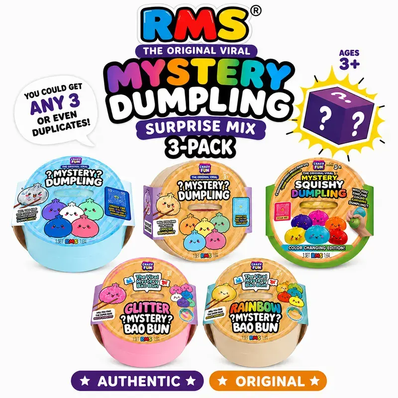 Mystery Squishy Dumpling 3-Pack – Authentic Surprise Mix Fidget Toys, 3 Sealed Mystery Baskets, Random Cute Collectibles, Rare Dumplings Possible, Ages 3+