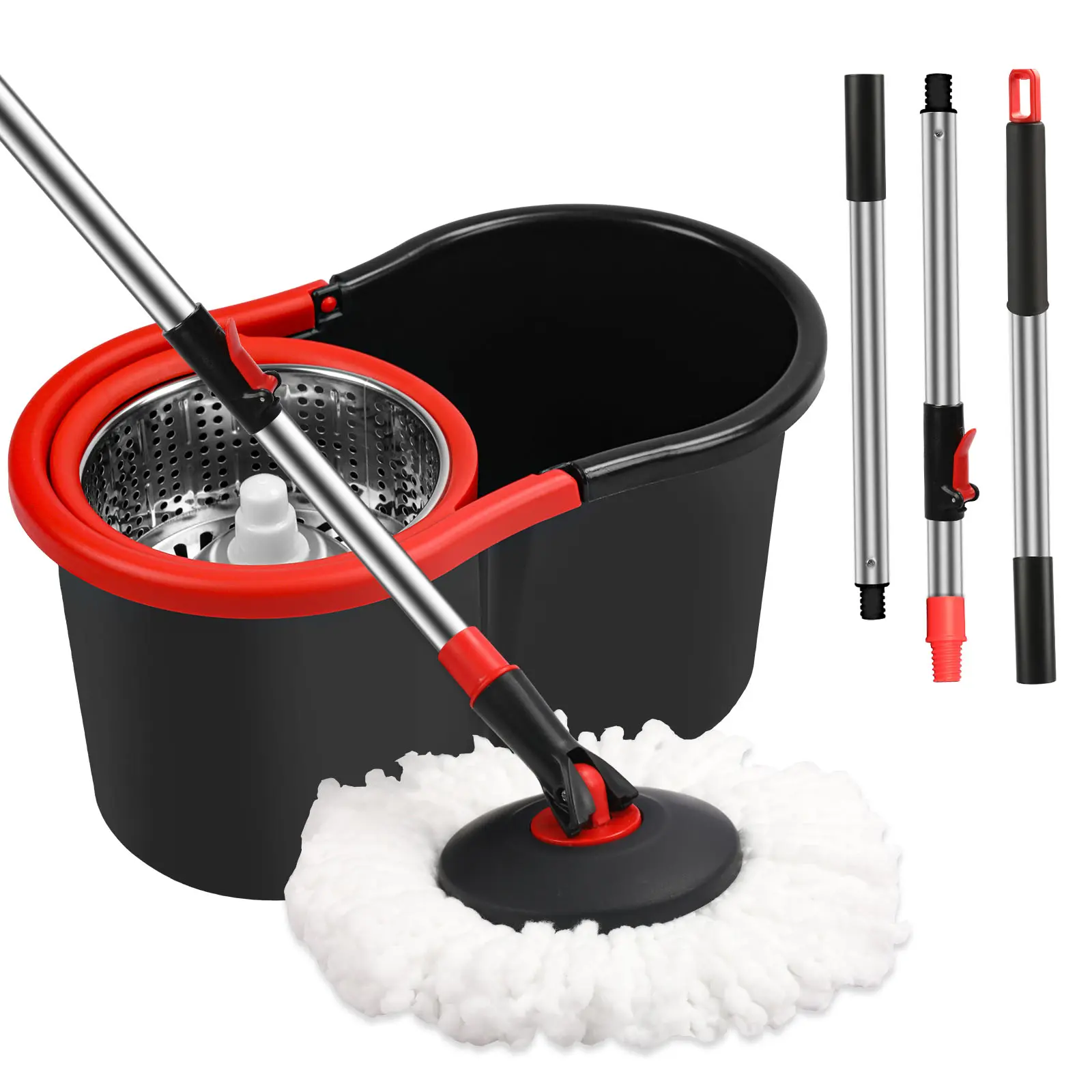 Spin Mop Bucket  with Wringer Set, 1pcs Microfiber Mop Replacement Head, 51" Extended Handle for Floor Cleaning