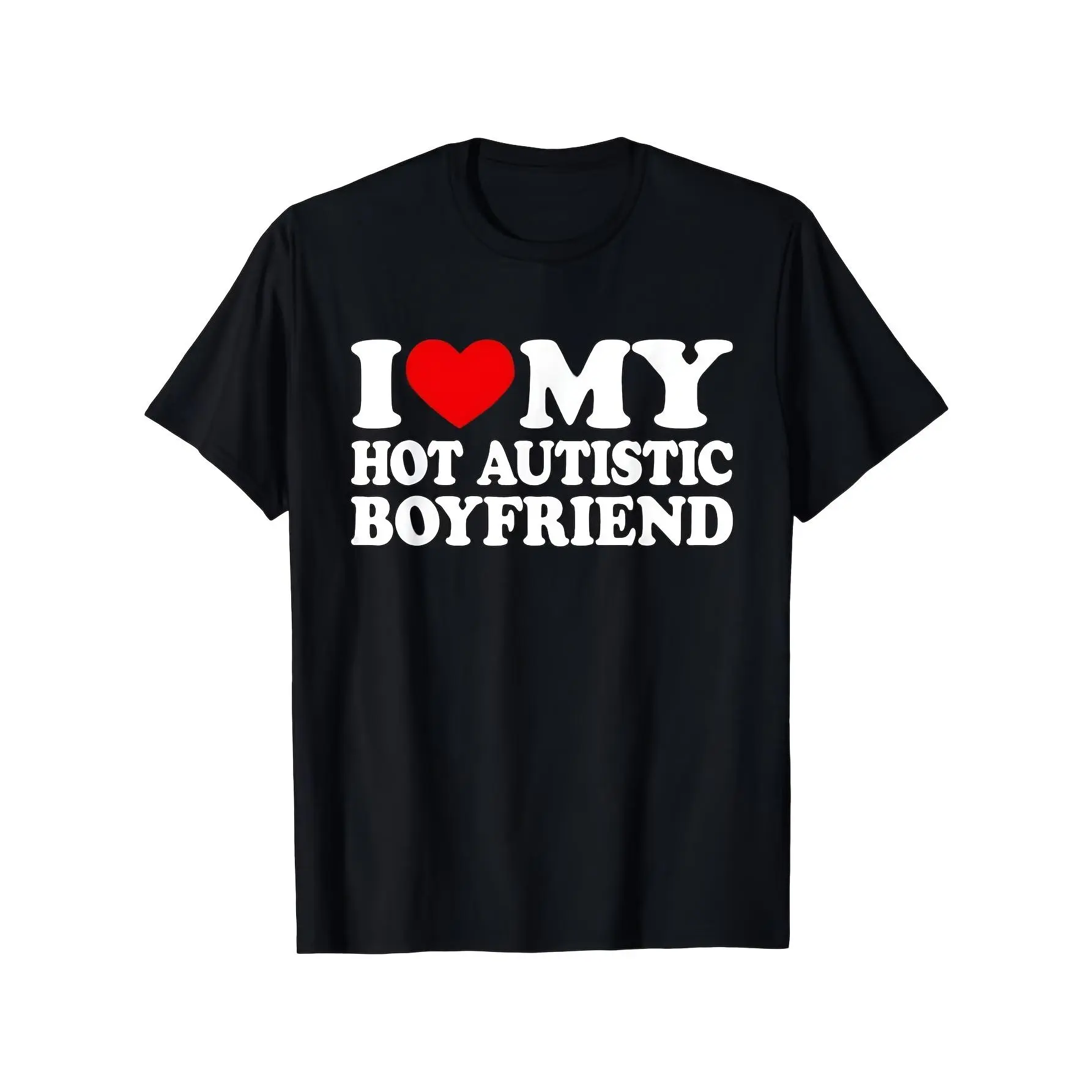Menswear Couple Graphic Tees - I Love My Hot Autistic Boyfriend Print, 100% Cotton Short Sleeve Round Neck Unisex Tee, Soft Breathable Lightweight Crew Neck Regular Fit Streetwear Casual Machine-Washable Gift