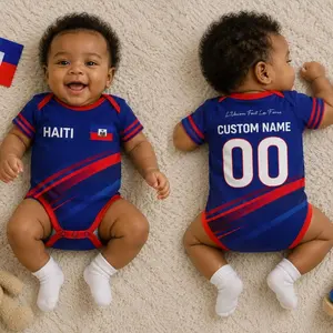 Haiti Baby Bodysuit Soccer Jersey, Personalized Haiti Football Romper, Custom Name Number Infant Outfit, Haitian Flag Baby Shower Gift SGU