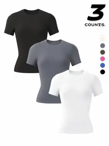 New Trendy Round Neck Plain Sportswear Set, Yoga and Pilates Top, Slim Fit Breathable Easy Wash Non-Colorfast, Multiple Colors Available, Yoga Activewear