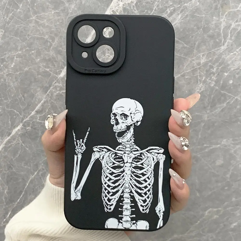 Horror Halloween Skeleton Pattern Phone Case, Full Body Shockproof Phone Protective Cover Compatible With iPhone Series