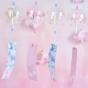 Furin Japanese Wind Chime with Cherry Blossom Kawaii Floral Design for Home Decor